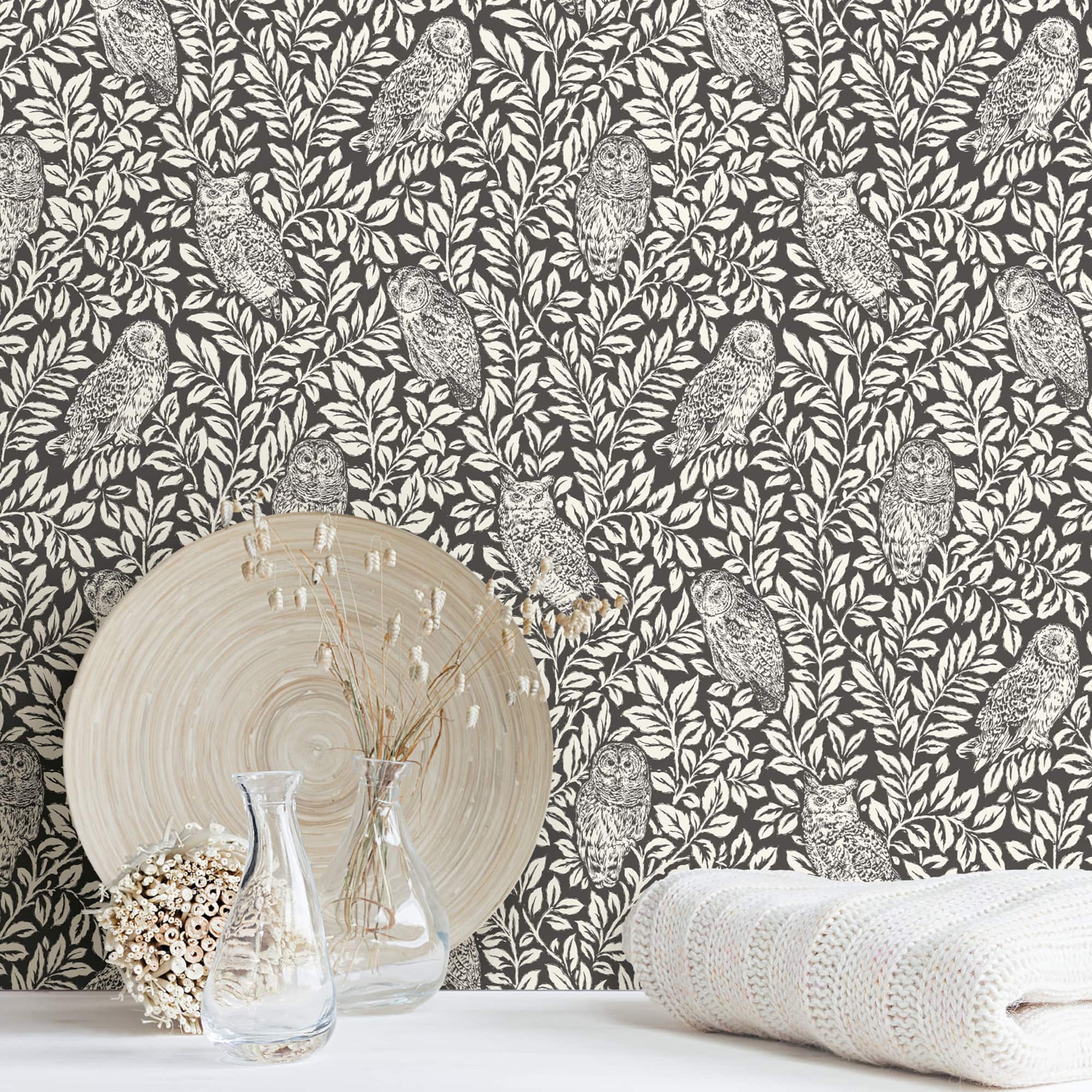 Wallpops Charcoal Sleepy Owls Peel & Stick Wallpaper